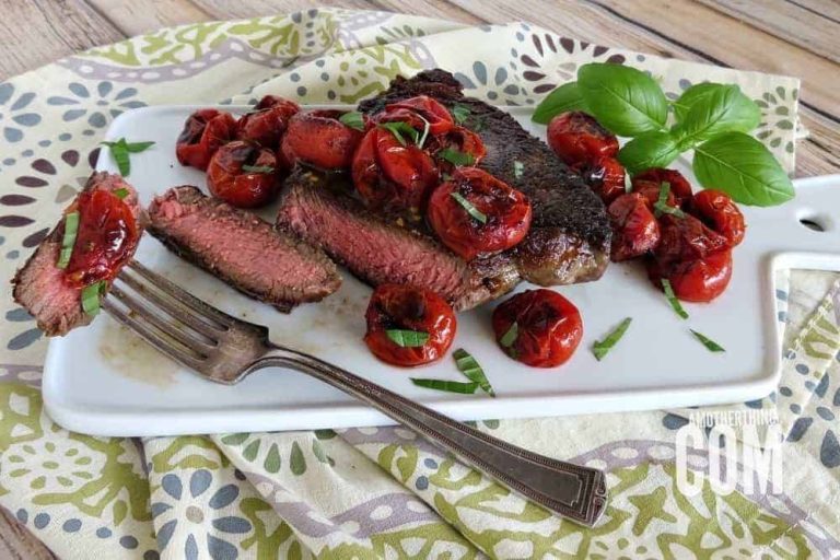 Pan Seared Steak with Charred Tomatoes and Fresh Basil - TO DIE FOR!