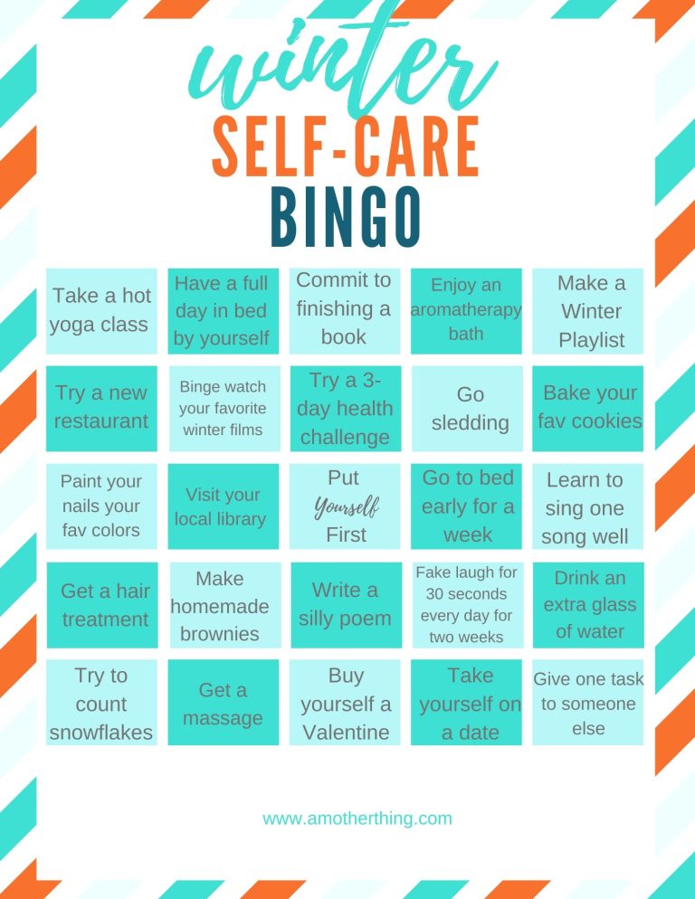 printable winter self care bingo